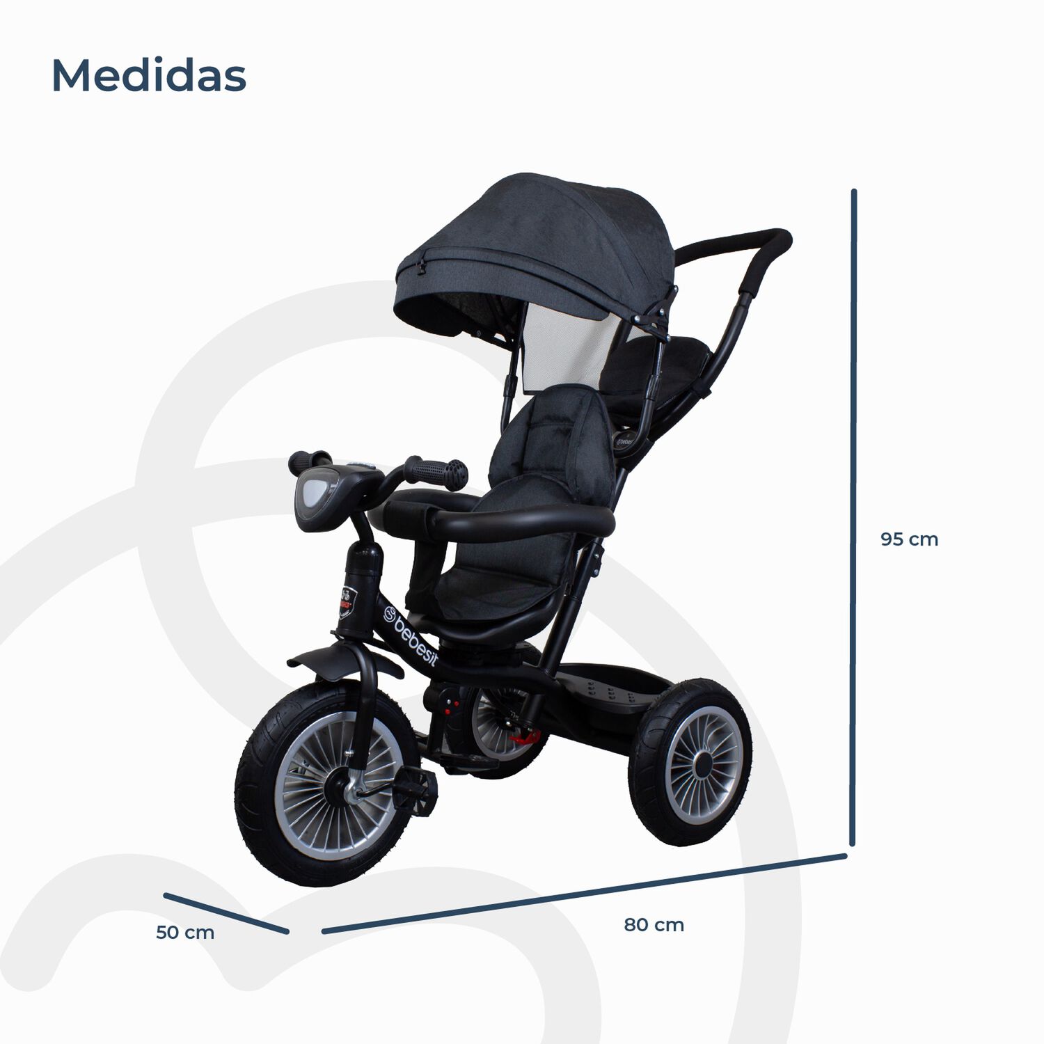 Triciclo Paseo Infantil 360 1326 Lx Negro Bebesit image number 6.0