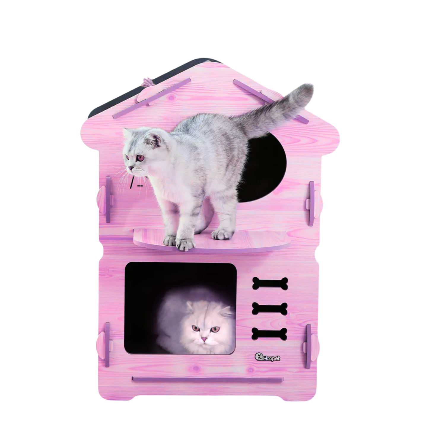 Casa Gatos Perros Madera Torre 2 Pisos 80cm Altura Rosada image number 2.0