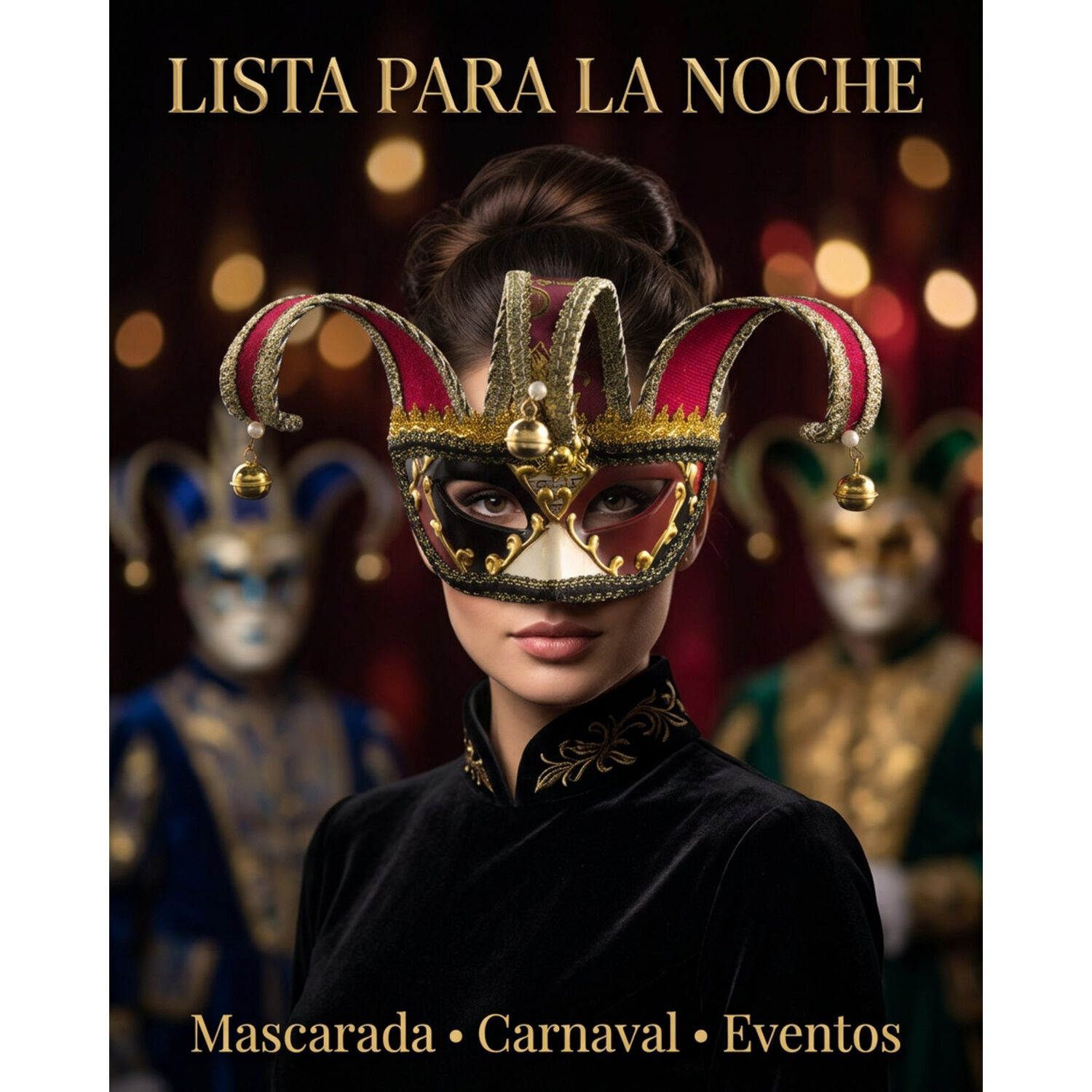 M&aacute;scara Buf&oacute;n Unisex Con Cascabeles Para Fiesta Veneciana image number 29.0