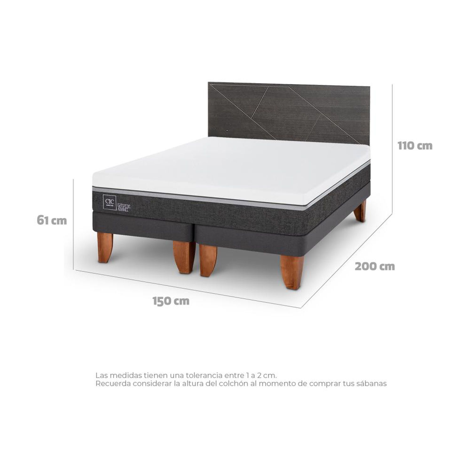 Cama Europea Cic Ortopedic Advance / 2 Plazas / Base Dividida + Respaldo image number 3.0