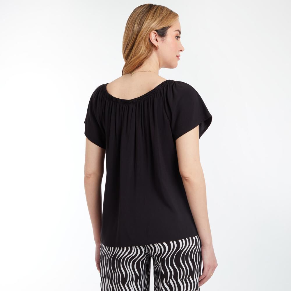 Blusa Lisa Campesina Manga Corta Cuello Redondo Mujer Geeps image number 3.0