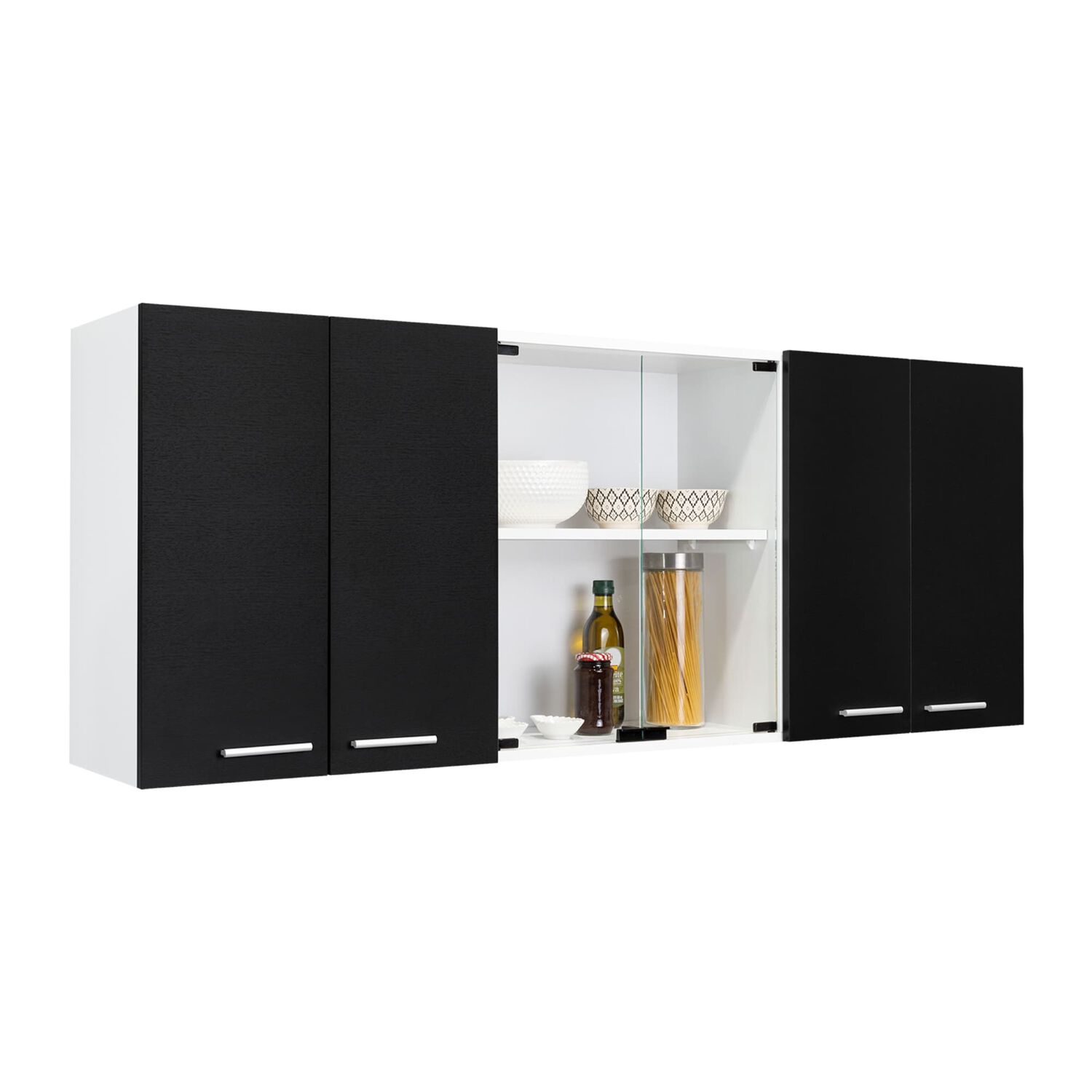 Mueble Superior De Cocina 6 Puertas 150x60x31,5 Cm Negro Y Blanco image number 2.0