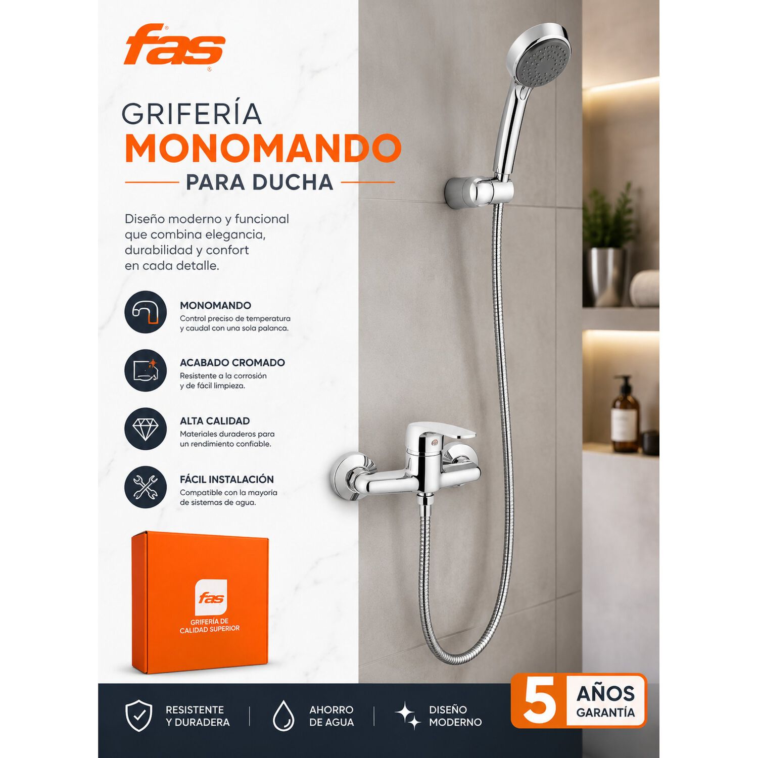 Griferia Monomando Ducha Fas Alta Calidad image number 5.0
