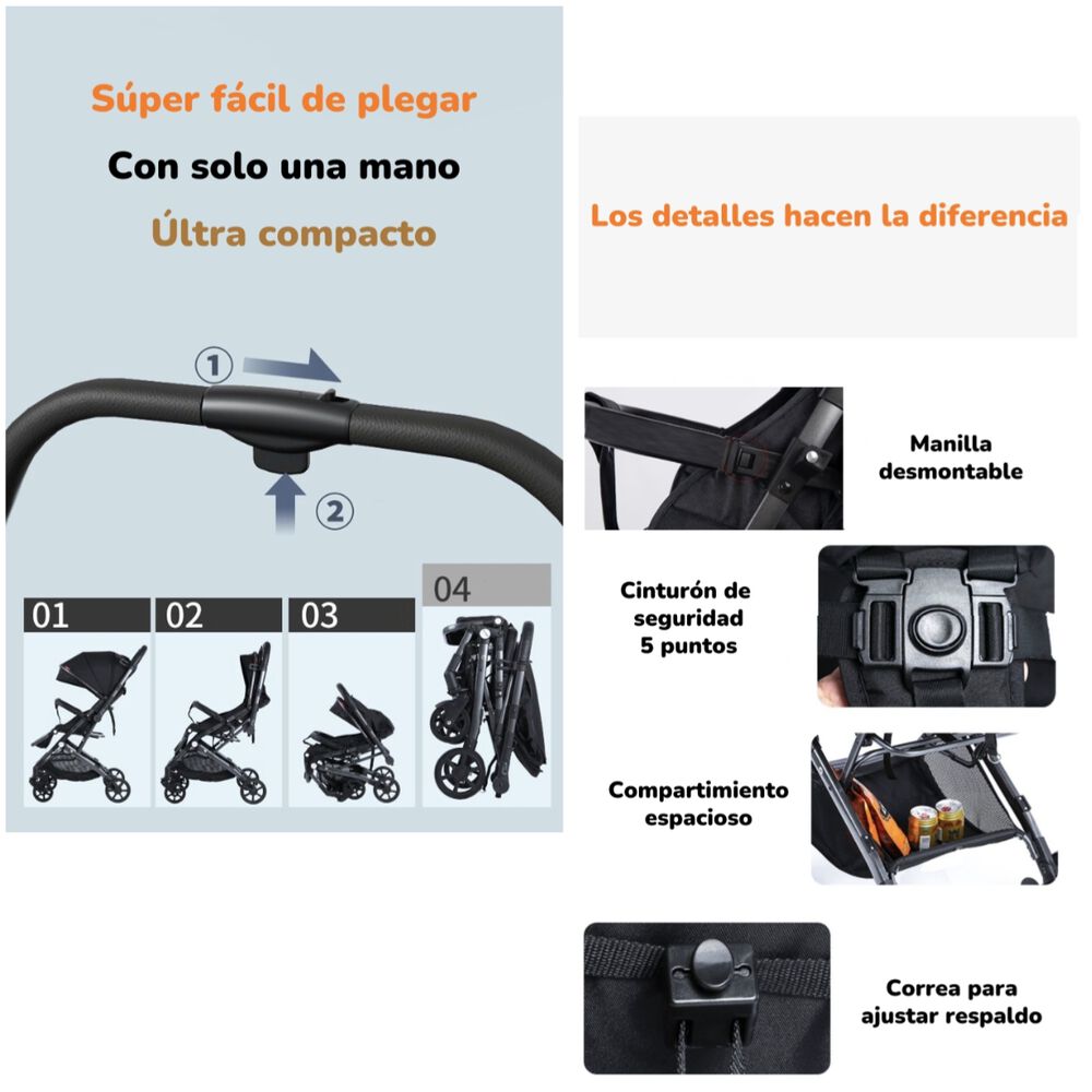 Coche De Paseo Reversible 4 Ruedas 360space Gris Lubabycas image number 2.0