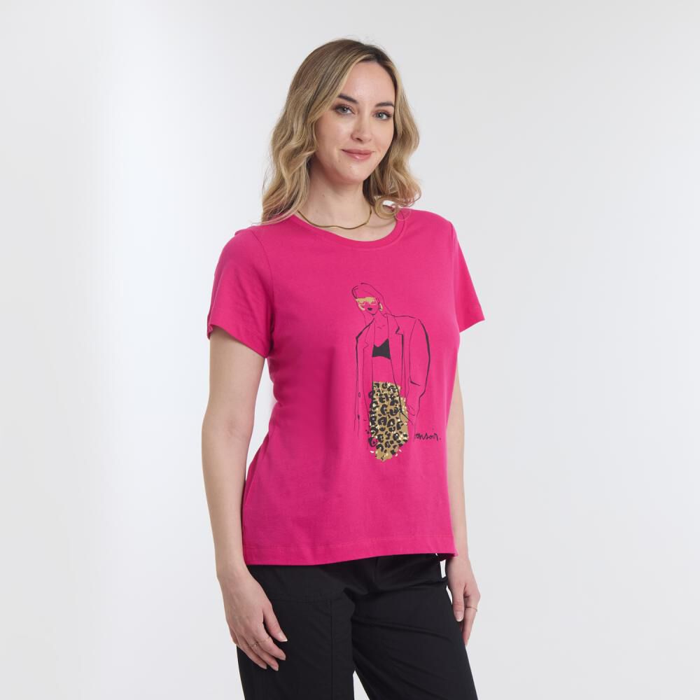 Polera Lisa Con Estampado Frontal Manga Corta Cuello Redondo Mujer Geeps image number 2.0