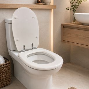 Asiento Tapa Wc Elongado De Madera Con Bisagras Metalica Y Cierre Sueve Modelo Hessen Marca Taumm