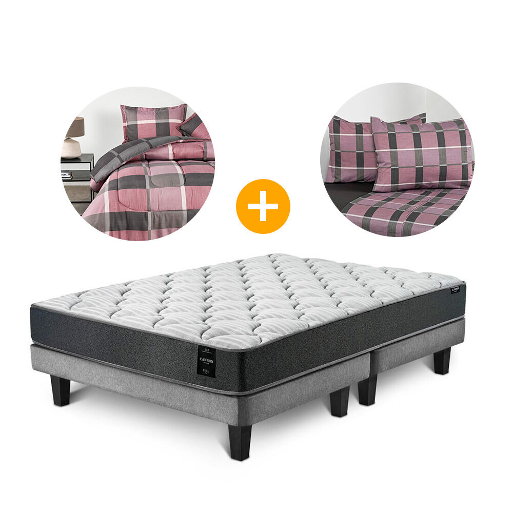 Cama Europea Cannon Home New Still / 2 Plazas / Base Dividida + Plumón y Juego de Sábanas Cannon Check 200 Hilos image number 0.0