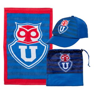 Set De Toalla De Playa +jockey+bolso / U De Chile Azul / 140x70 Cm