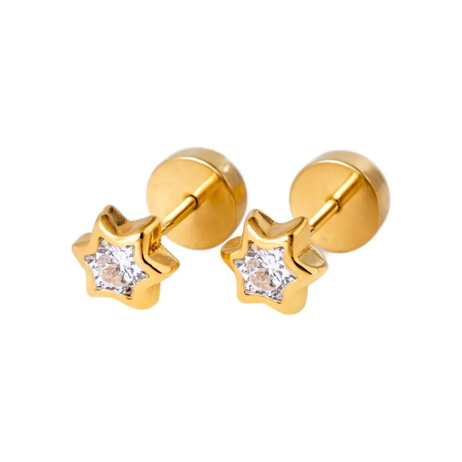Aros Abridores Estrella 6 Puntas 5 Mm Oro 18k Circ&oacute;n Beb&eacute; image number 0.0