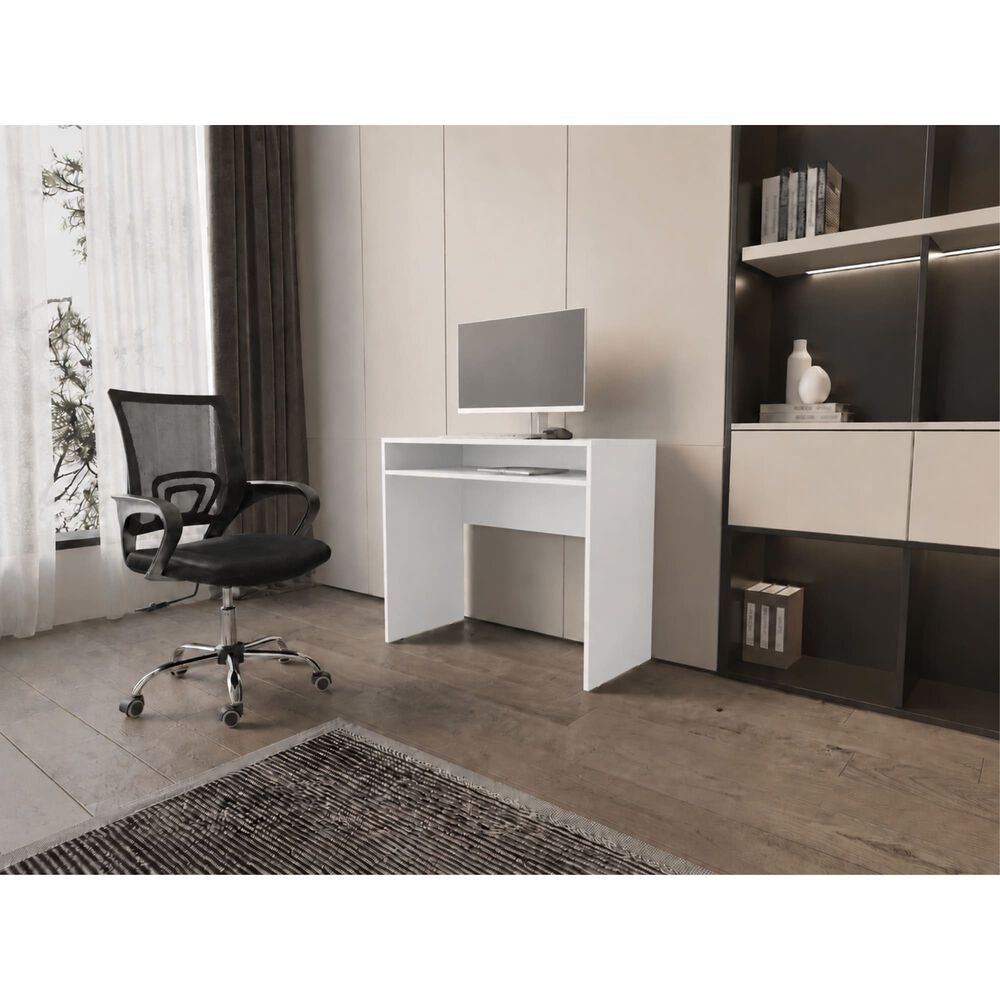 Combo Oficina New York 1 Escritorio Blanco + Silla Color Ergon&oacute;mica Con Altura Ajustable image number 0.0