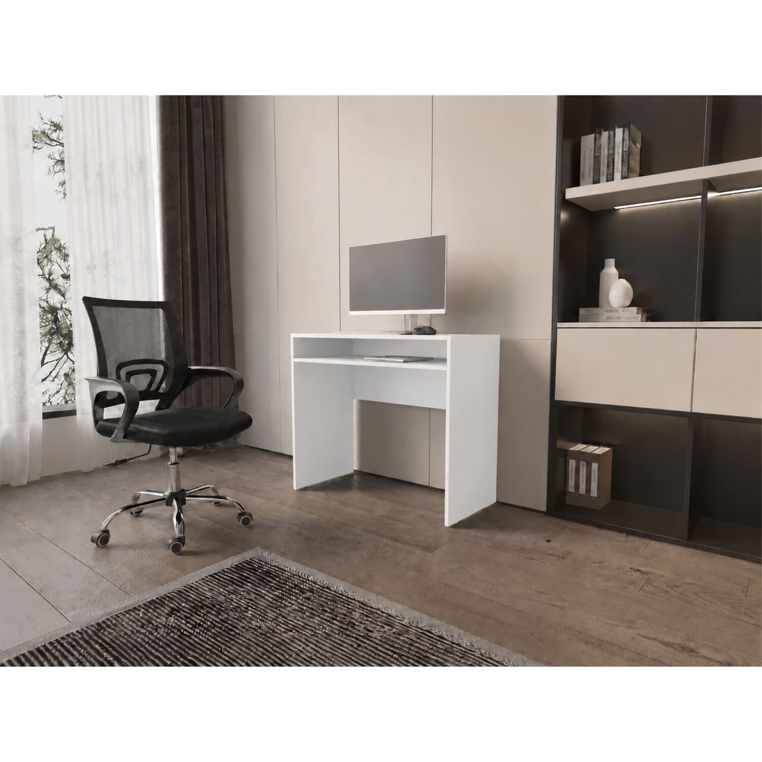 Combo Oficina New York 1 Escritorio Blanco + Silla Color Ergon&oacute;mica Con Altura Ajustable image number 0.0