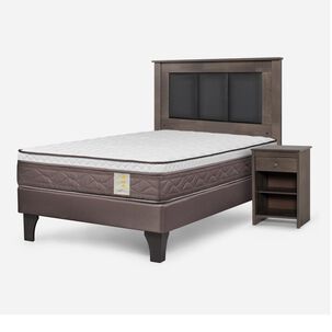 Cama Europea Rosen New Style 4 Plus / 1 Plaza / Base Normal  + Set Maderas Rachel Gris