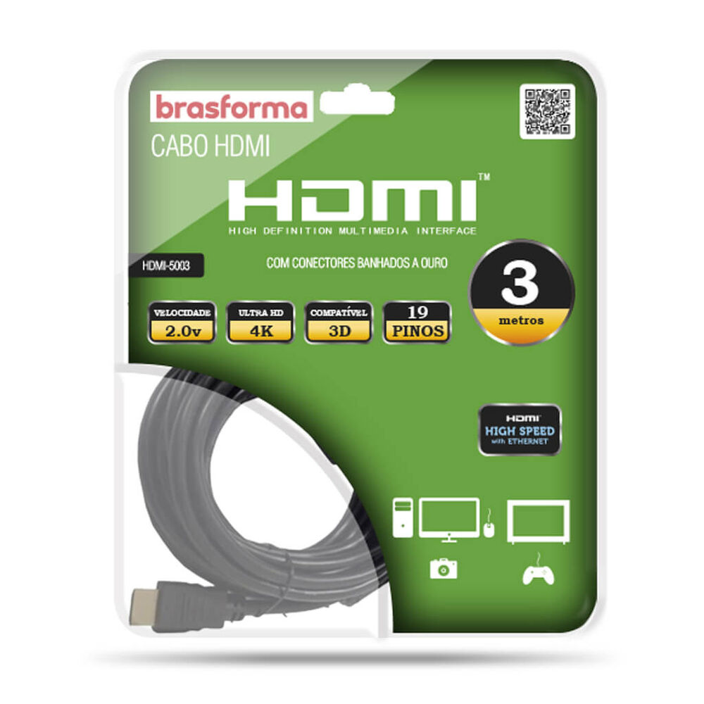 Cable Hdmi 3 Metros 4k 2.0v 3d Ready Arc Hdmi5003 Brasforma image number 0.0