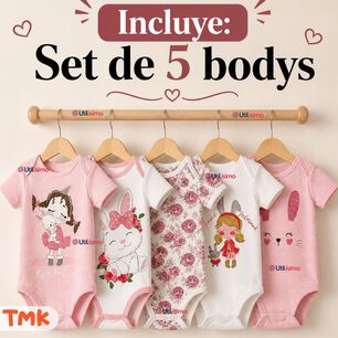Pack 5 Bodys Manga Corta 100% Algod&oacute;n Tedmimak Ni&ntilde;a Pink Bunny