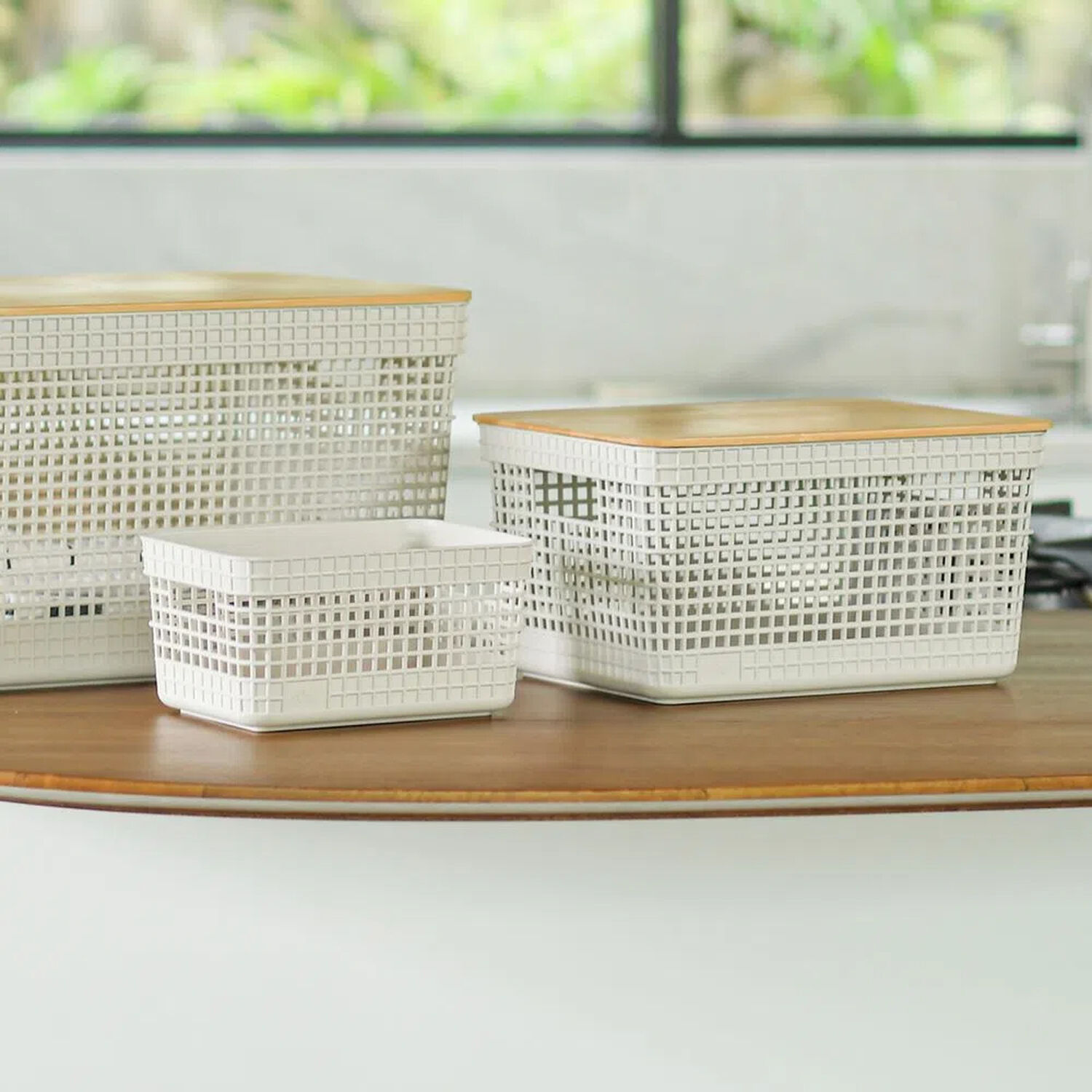 Cesta Organizadora Grid Con Tapa De Bamb&uacute; 2.5 L Blanco Oc&eacute;ano image number 1.0