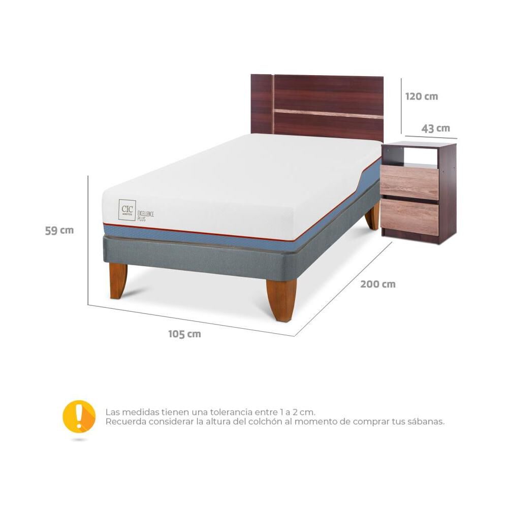 Cama Europea Cic Excellence Plus / 1.5 Plazas / Base Normal + Set De Maderas image number 2.0