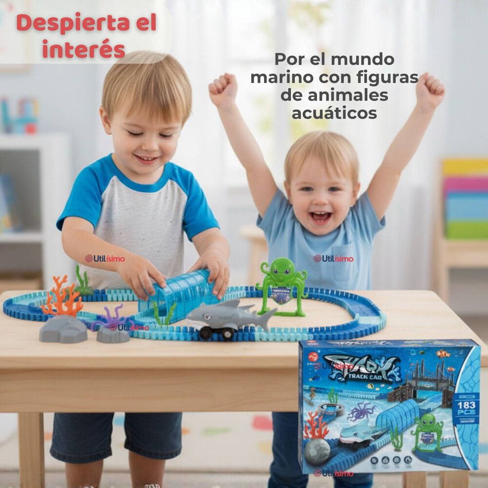 Pista Carreras De Auto Ni&ntilde;o Juguete Flexible Acu&aacute;tico 183 Piezas image number 8.0