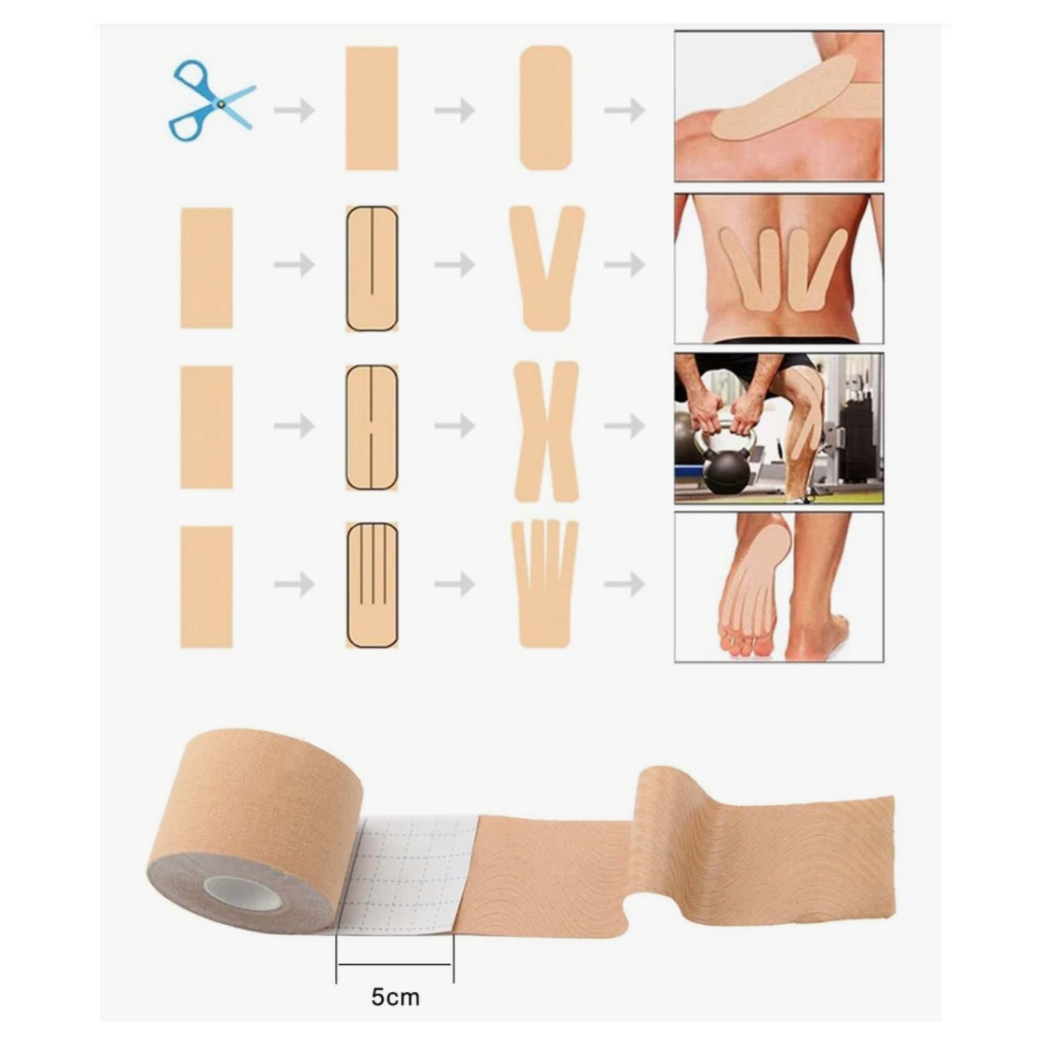 Cinta Kinesiol&oacute;gica Tape Neuromuscular 500cm X 5cm Beige image number 2.0