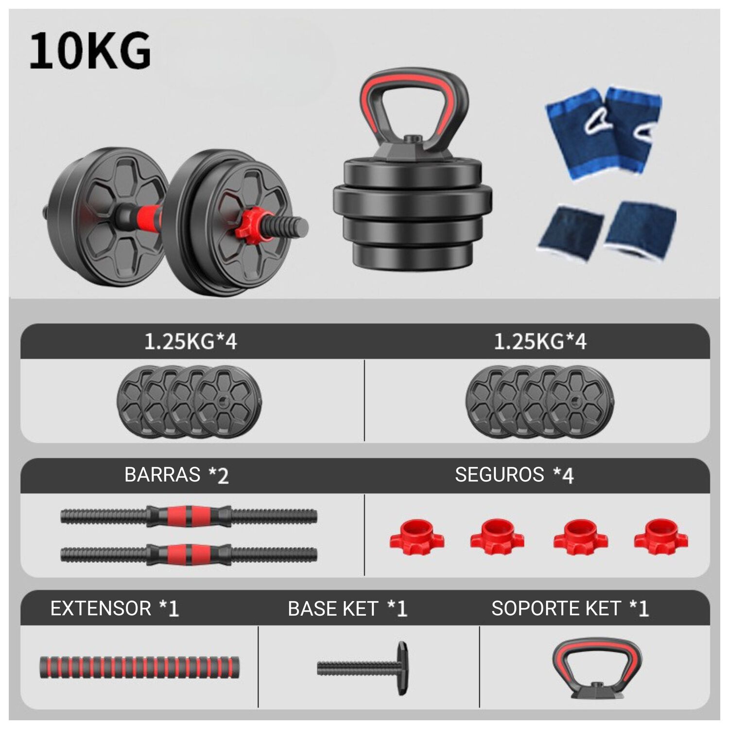 Set Mancuernas Convertible A Barra Ajustables 10 Kg image number 2.0