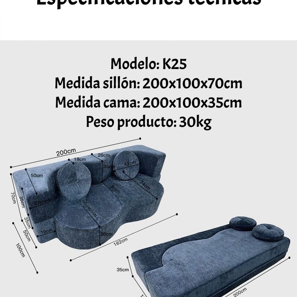 Sillon Sofa Cama Comprimido Combinable 200cm K25 Café image number 7.0