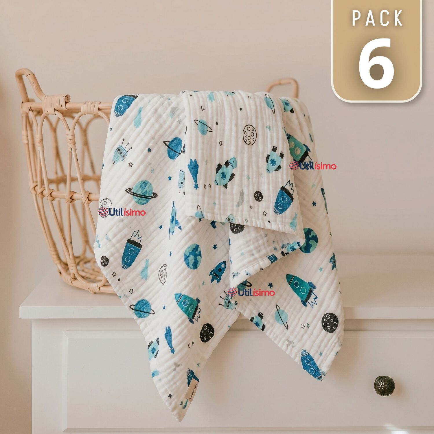 Pack 6 Mantas Muselina 70x 70 Cm Beb&eacute; Ni&ntilde;o Multiuso 100% Algod&oacute;n Colores Surtidos image number 0.0