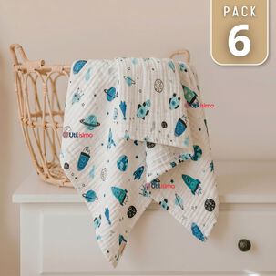 Pack 6 Mantas Muselina 70x 70 Cm Beb&eacute; Ni&ntilde;o Multiuso 100% Algod&oacute;n Colores Surtidos