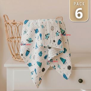 Pack 6 Mantas Muselina 70x 70 Cm Beb&eacute; Ni&ntilde;o Multiuso 100% Algod&oacute;n Colores Surtidos