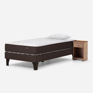 Cama Europea Rosen Ergo T / 1.5 Plazas / Base Normal + Velador Tabor Caramelo + Almohada Light