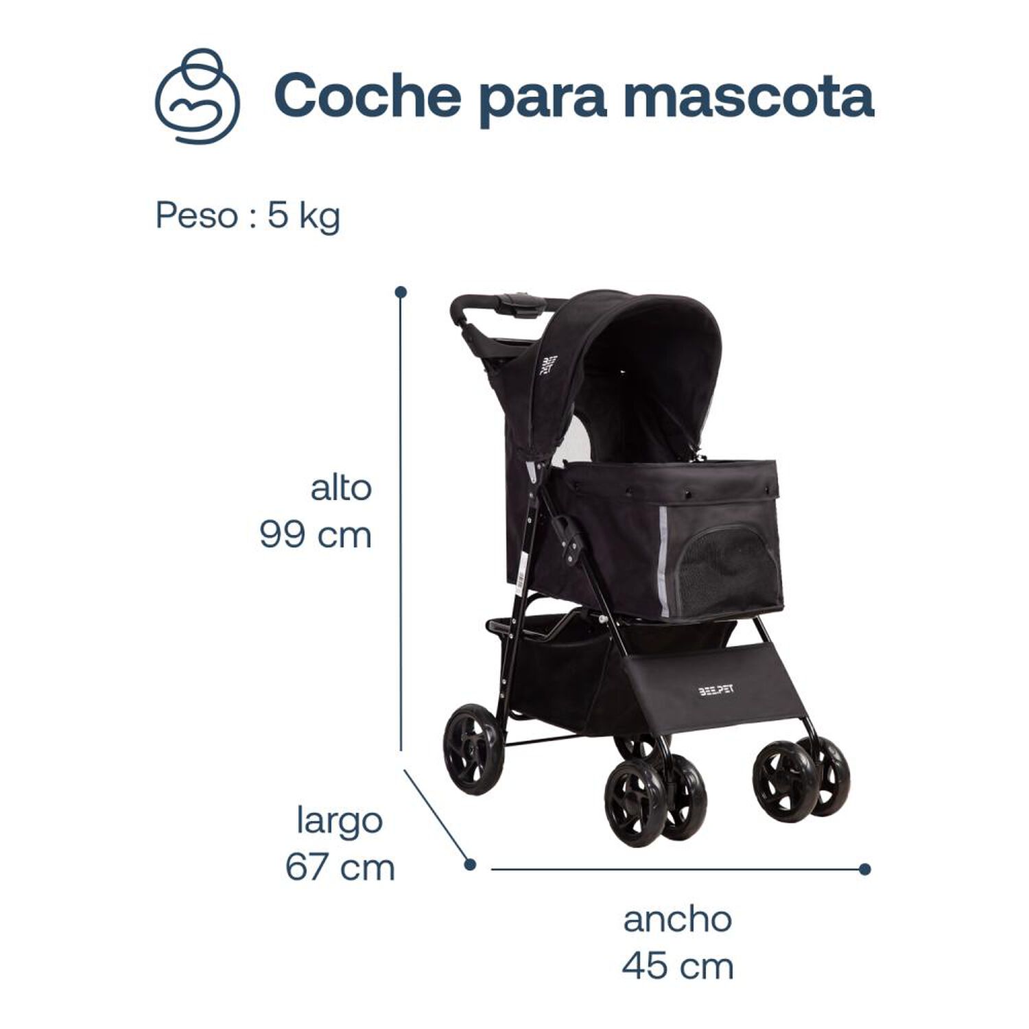 Coche Mascota Plegable Bebesit Pro Perro Gato Negro Beepet image number 5.0