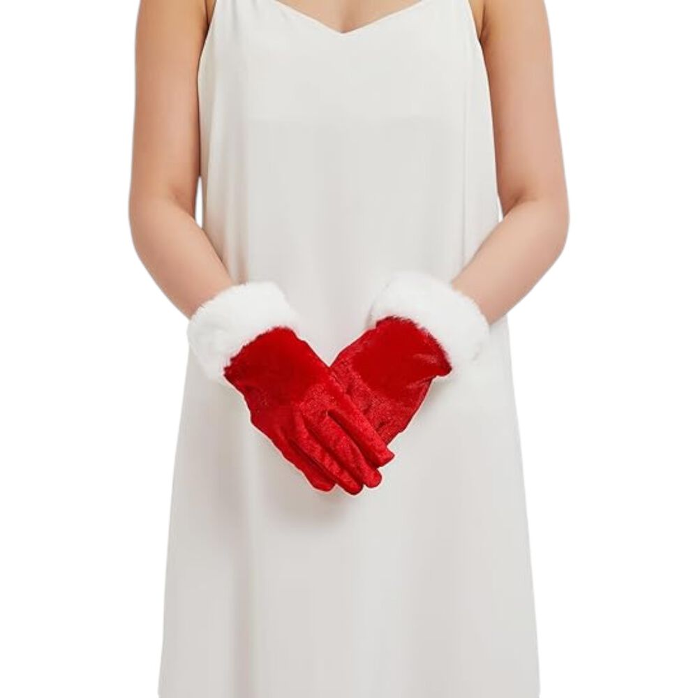 Guantes Rojos Navide&ntilde;os Estilo Tercipelo image number 4.0