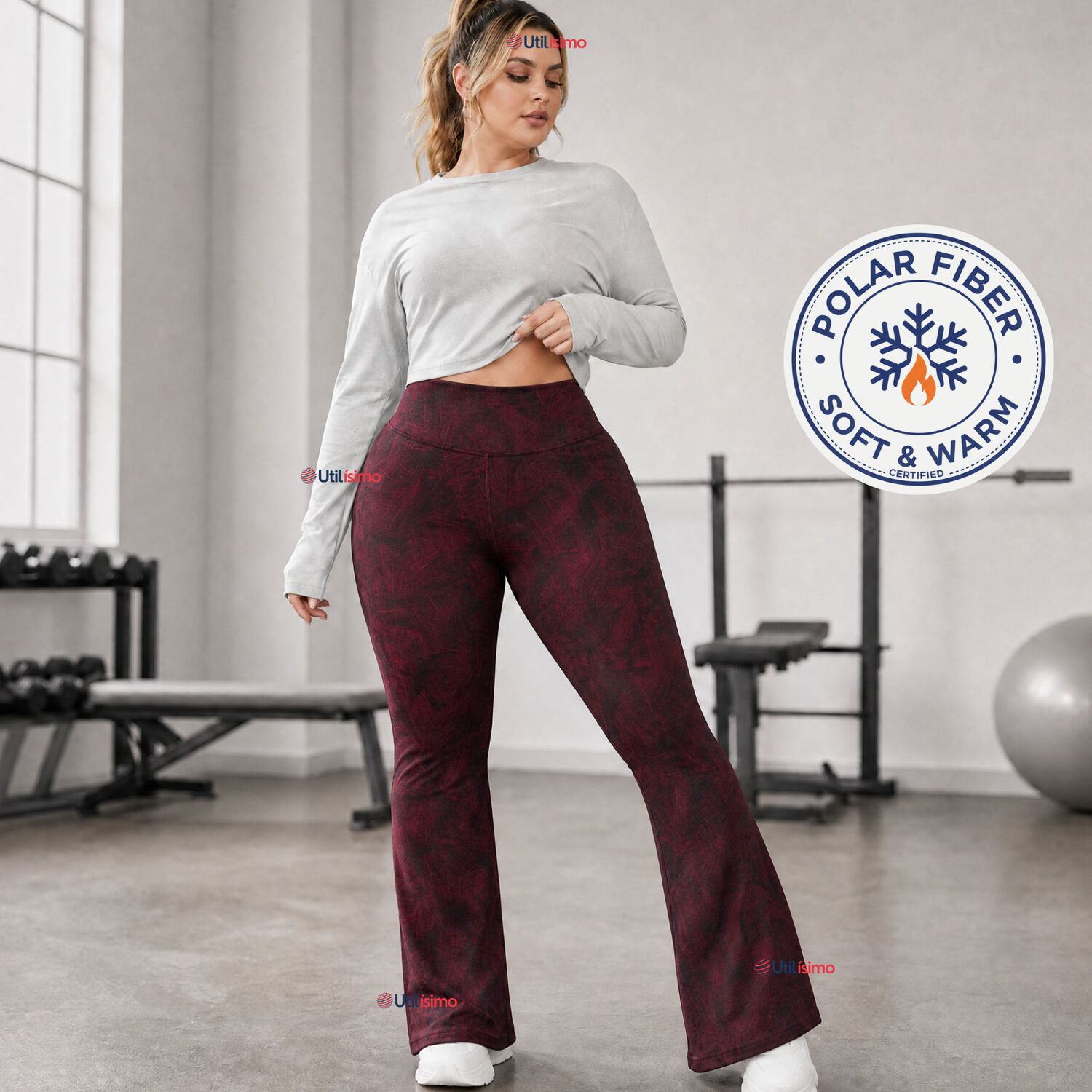 Pantal&oacute;n Polar Con Chiporro Palazzo Mujer Calza Elasticada T&eacute;rmica Burdeo image number 0.0