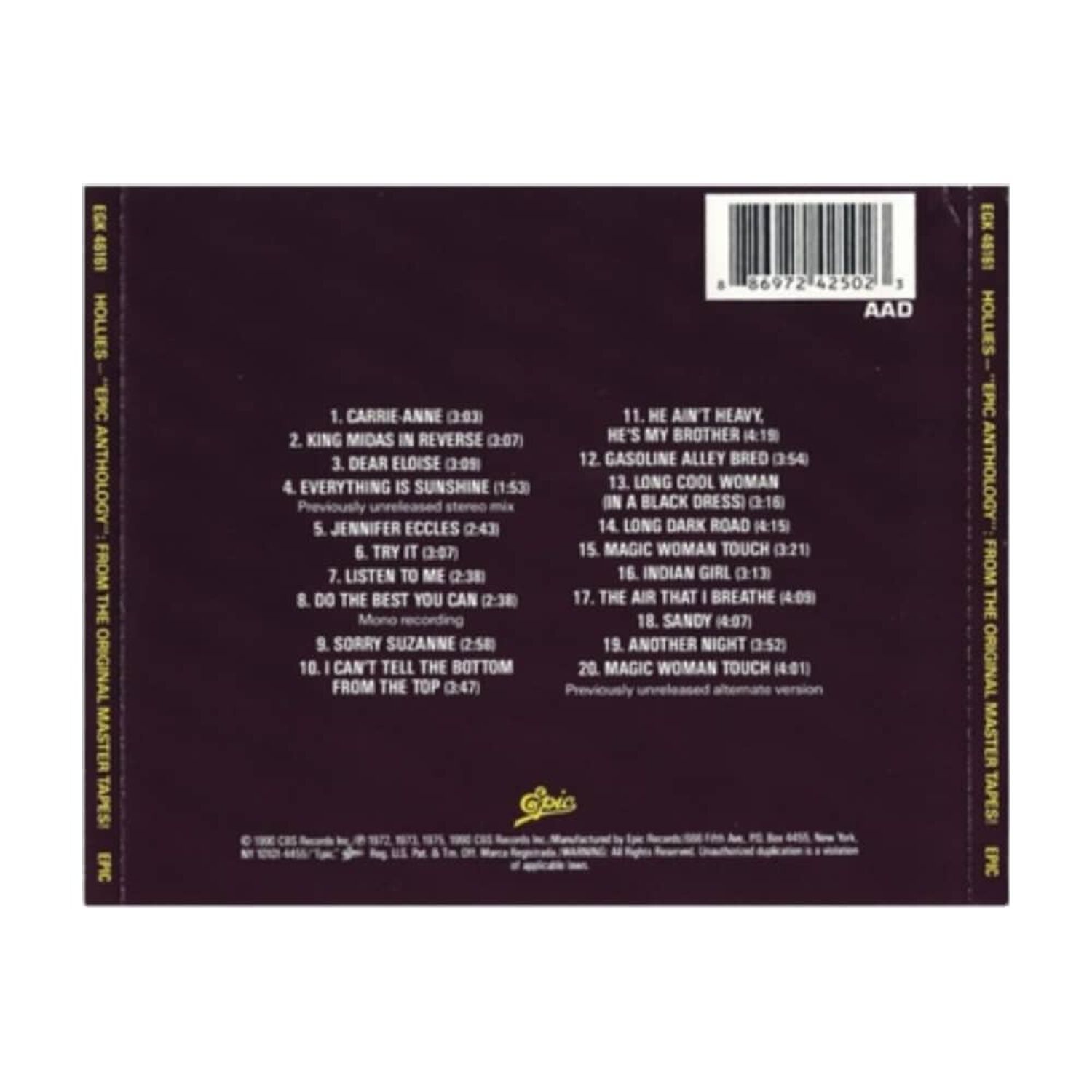 The Hollies - Epic Anthology | Cd image number 1.0