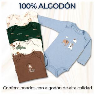 Pack 5 Bodys Niño Manga Larga Tedmimak 100% Algodón Fun Animals