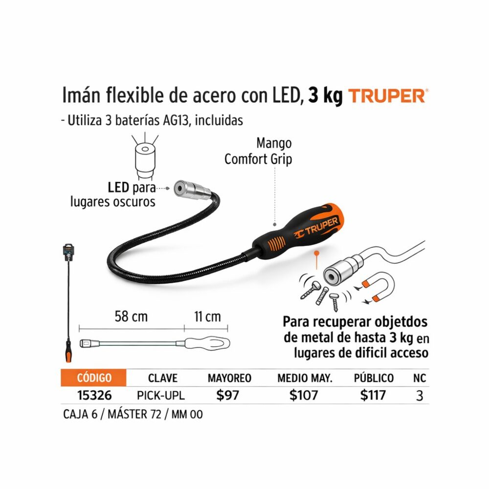Iman Mecanico Flexible Con Luz Led Truper Profesional image number 4.0