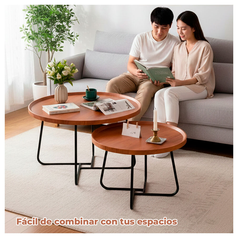 Set Mesas De Centro Redondas Dise&ntilde;o Moderno Madera Y Metal image number 1.0