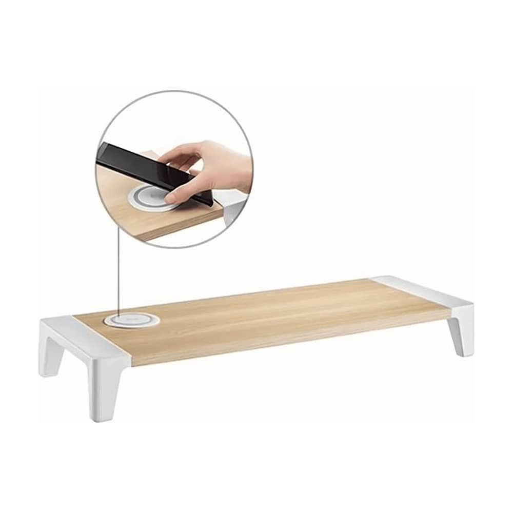 Soporte Monitor Elevador Con Cargador Inal&aacute;mbrico Qi Beige image number 0.0