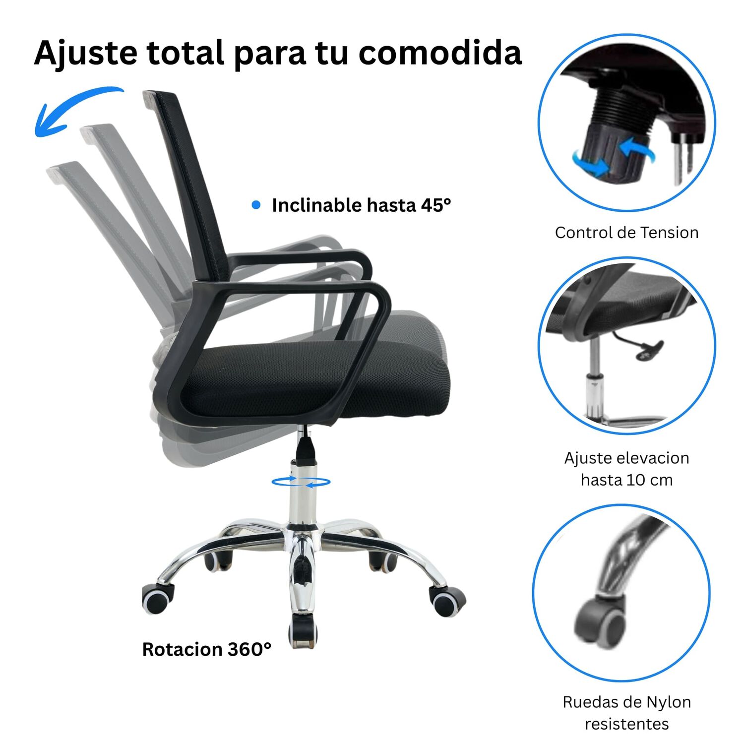 Silla De Oficina Ergon&oacute;mica Santiago Con Altura Ajustable Y Soporte Lumbar image number 5.0