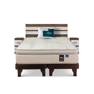 Cama Europea Flex M&aacute;ximo Cobre / King / Base Dividida + Set De Maderas Madrid + Pack de Almohadas Casaideal 50x70 Cm