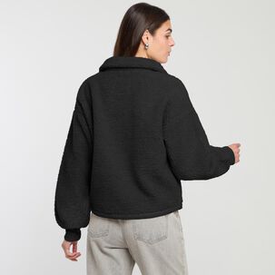 Chaqueta Micropolar Aplicación Ecocuero Cuello Alto Mujer Rolly Go