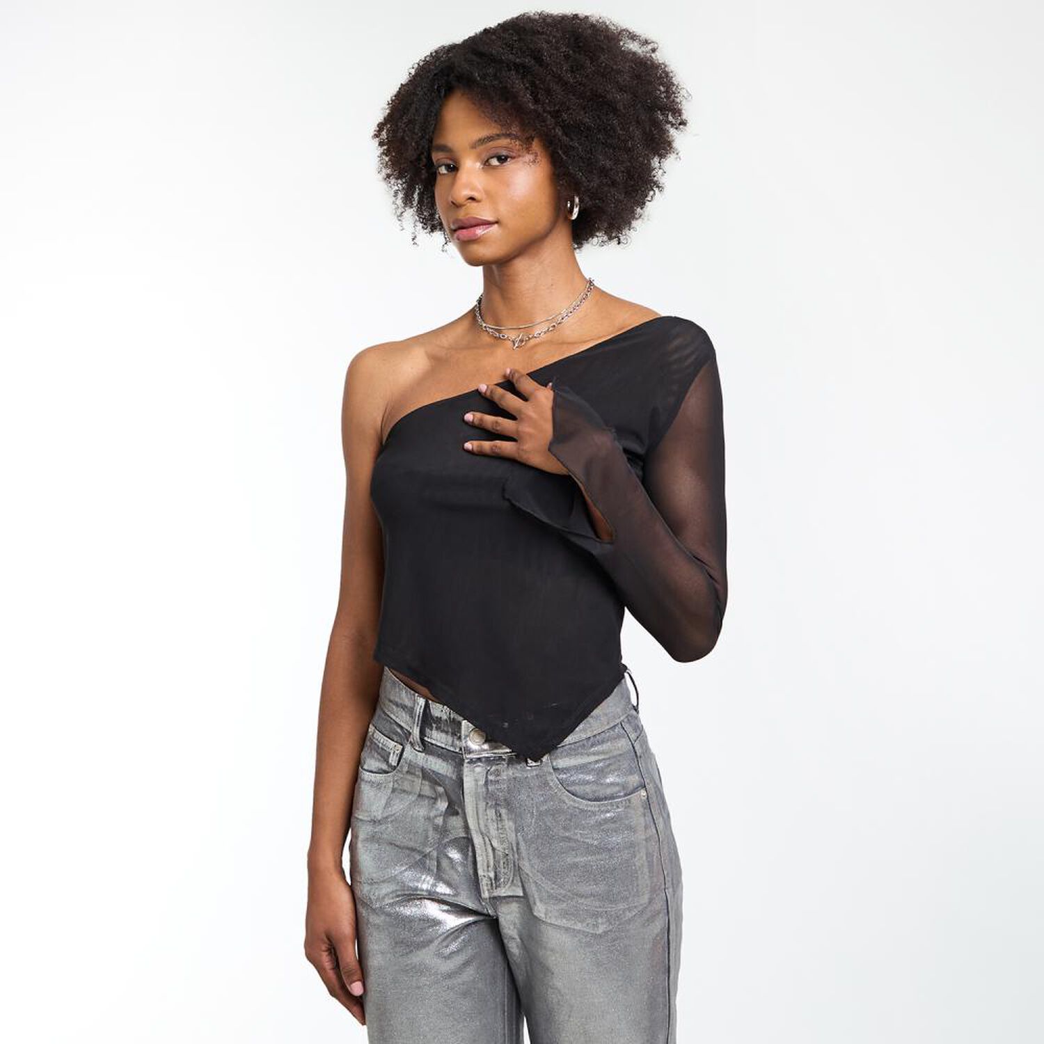 Polera Asimetrica Una Manga Larga Cuello Redondo Mujer Rolly Go image number 2.0