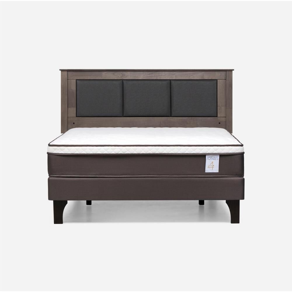 Cama Europea Rosen New Style 4 Plus / 2 Plazas / Base Normal  + Respaldo Rachel Gris image number 0.0
