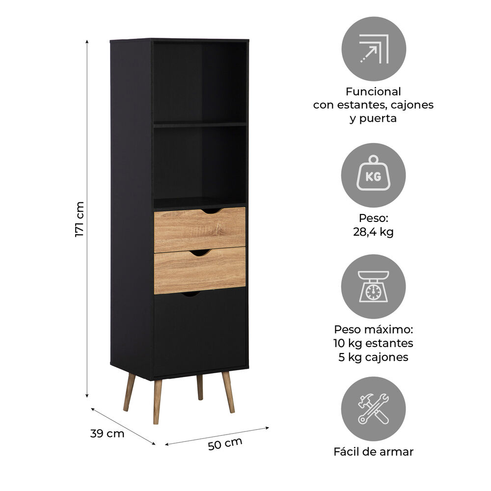 Estante Librero Top Living Gotemburgo Black Nórdico Con Cajones image number 2.0