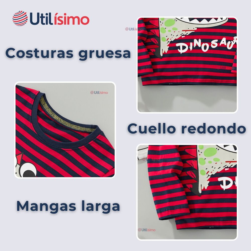 Polera Manga Larga Ni&ntilde;o 100% Algod&oacute;n Dinosaurio Rojo Camiseta image number 4.0