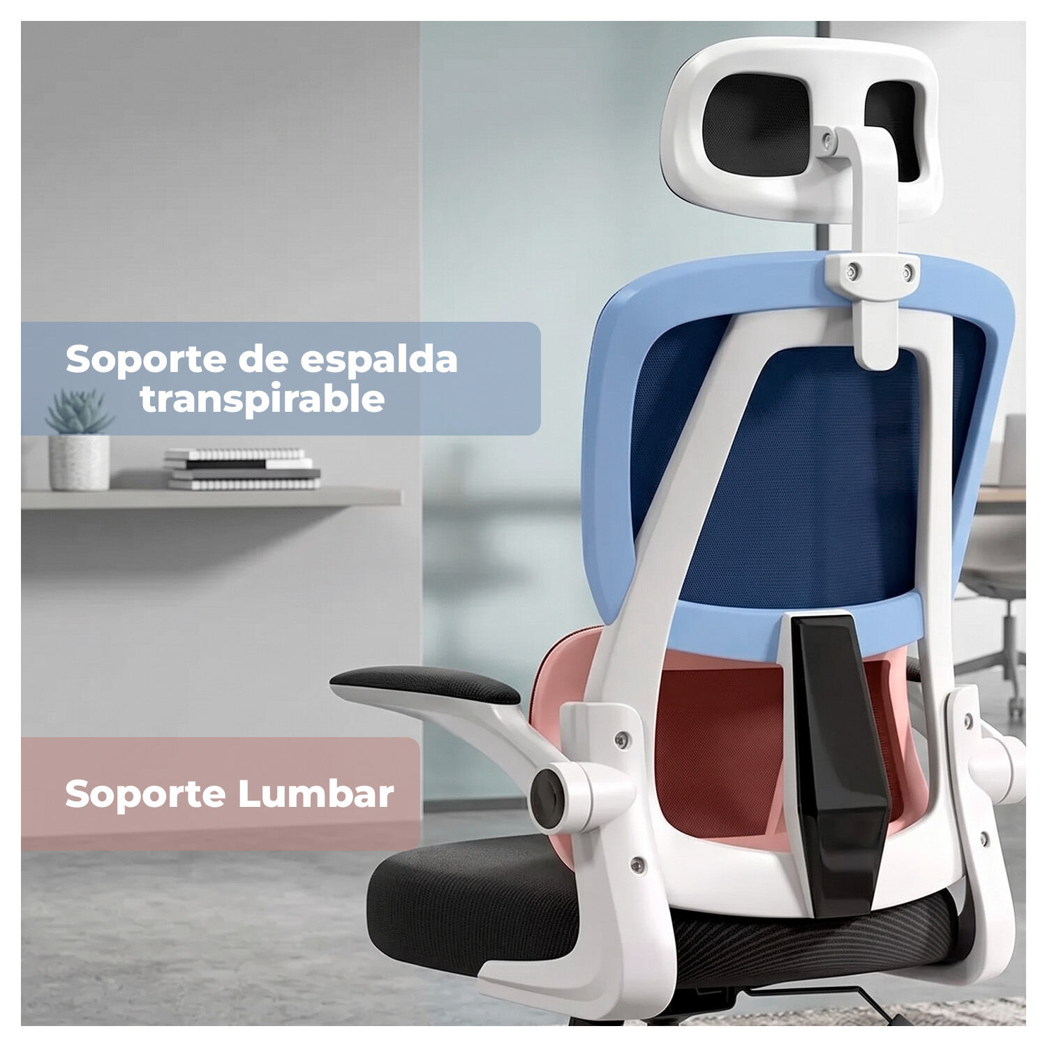 Silla Ergon&oacute;mica Oficina Reclinable Apoyacabeza image number 3.0