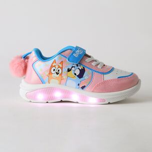 Zapatilla Luces Ni&ntilde;a Velcro Pomp&oacute;n Rosado Bingo & Bluey