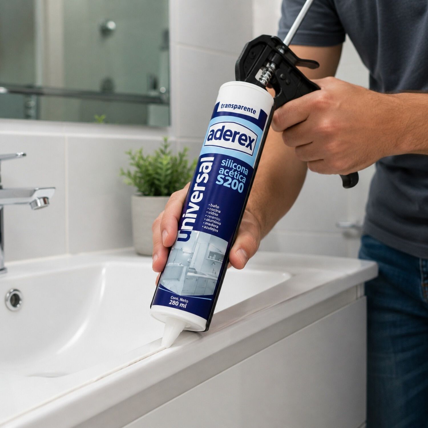 Silicona Sellador Ba&ntilde;o Y Cocina Antihongo Transparente Interior Y Exterior Aderex 280ml image number 2.0