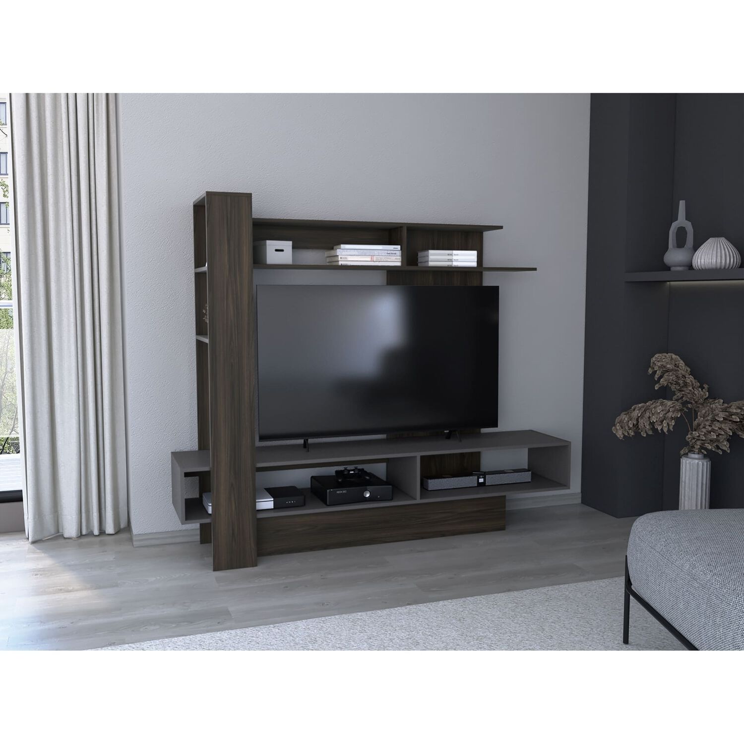 Estante Tv 55" Con 4 Repisas Fm-004o Caf&eacute; Oscuro Y Plomo image number 8.0
