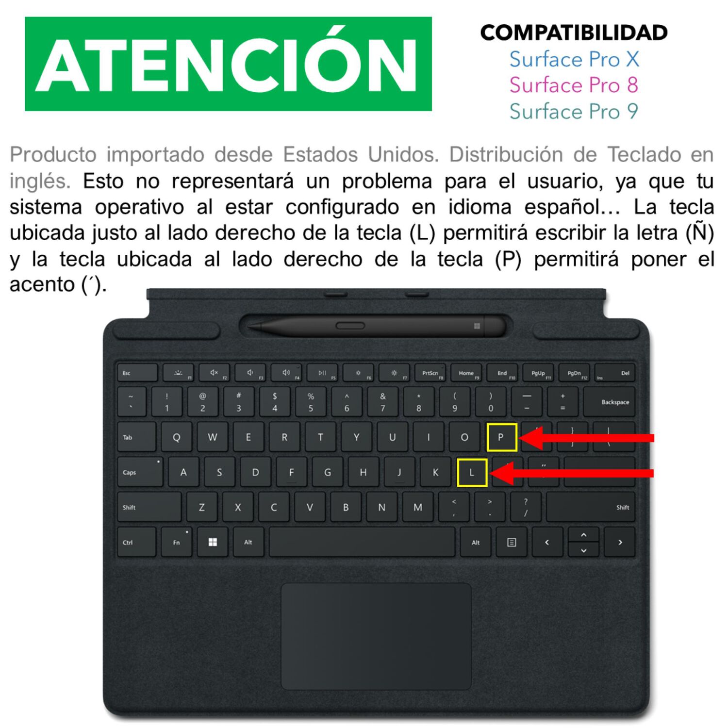 Para: Surface Pro 9, Surface Pro 8 Y Surface Pro X - Teclado L&aacute;piz Slim Pen 2 image number 1.0
