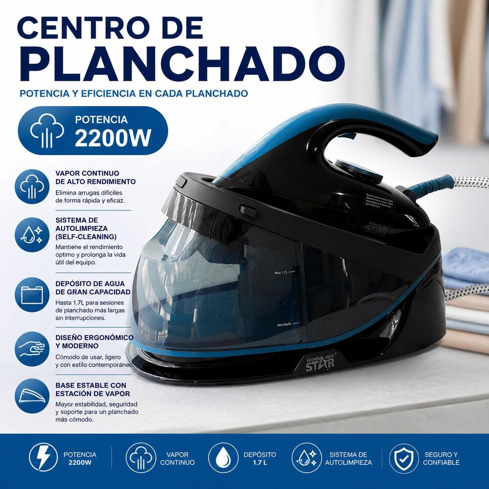 Centro De Planchado A Vapor 2200w St-6129 Dep&oacute;sito 1.7l image number 6.0