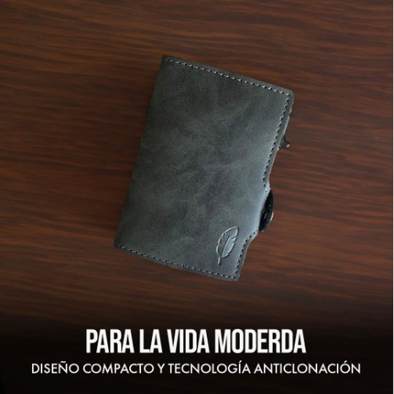 Billetera De Cuero Con Tarjetero Gris image number 1.0